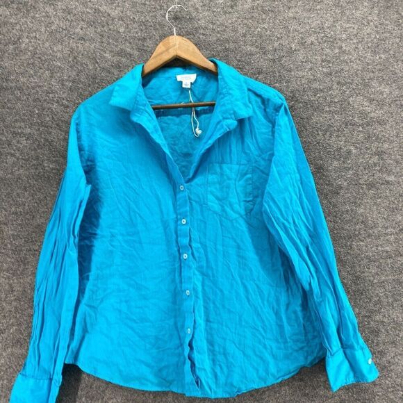 Sigrid Olsen Shirt Women L Large Blue Button Up Collared Long Sleeve Cotton - Picture 3 of 9